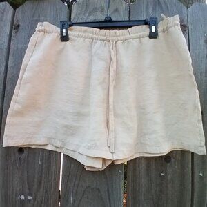 Zara Elastic Waist Shorts Women Size XXL Beige Pullover Pockets Modal Summer